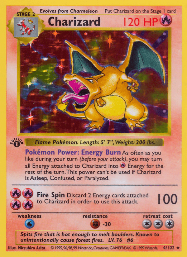1999 Pokémon Base Set 1st Edition holo Charizard card